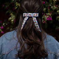 Red and Pink Geometric Vintage Woven Ribbon Hair Bow Clips